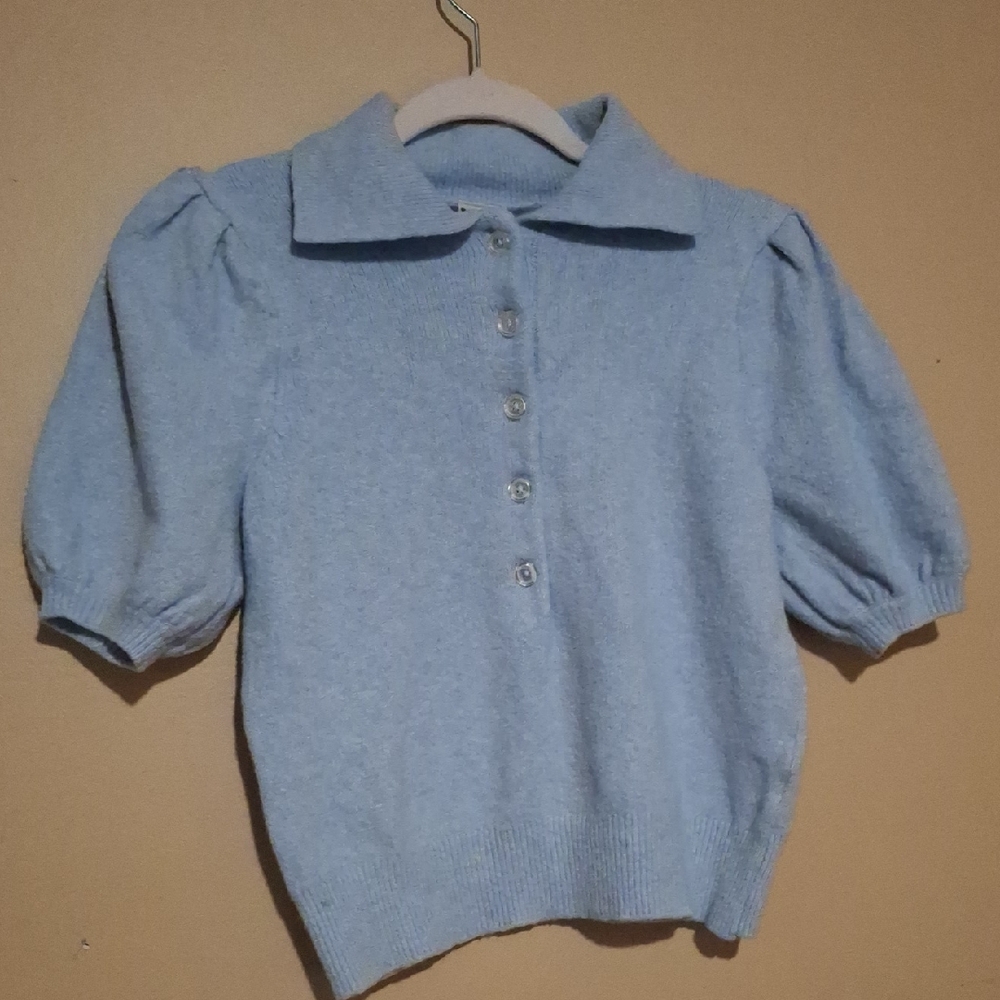 Worthington Vintage Light Blue Short Sleeve Polo Sweater Sz M